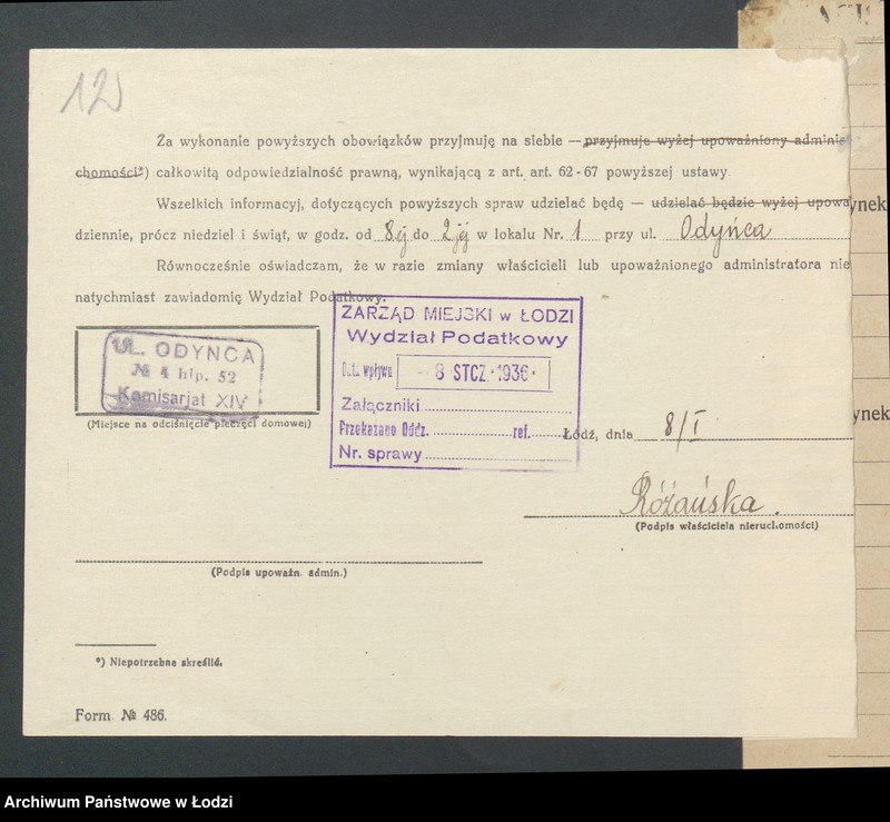 image.from.unit.number "Księga inwentarzowa nieruchomości m. Łodzi ul. Odyńca"