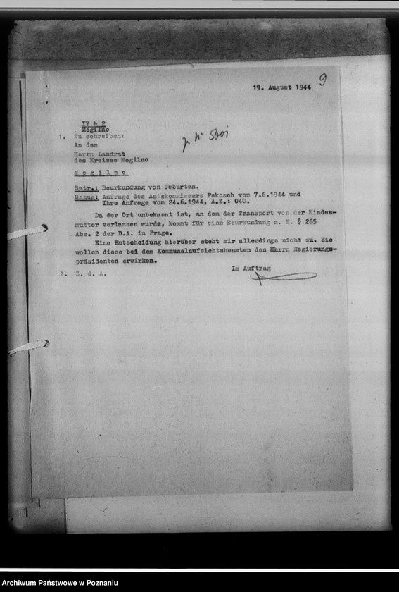 Obraz 14 z jednostki "Bevölkerungspolitische Angelegenheiten [korespondencja, odpisy aktów stanu cywilnego]"