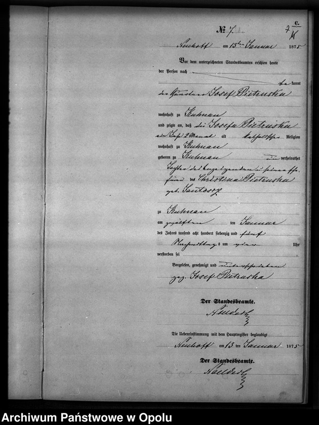 Obraz 10 z jednostki "Sterbe-Neben-Register Standesamts Kuhnau pro 1875"