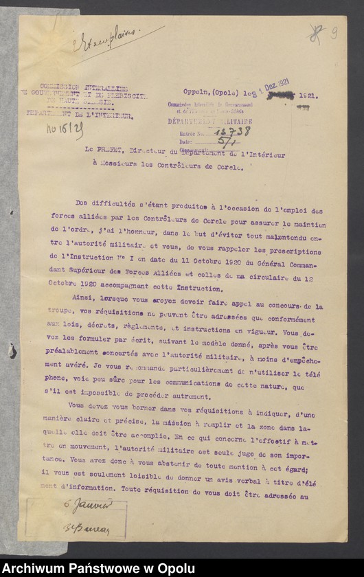 Obraz 11 z jednostki "Entress-Pieces emanant des autorites subordonnees/ /Korespondencja wpływająca pochodząca od władz wyższych i podległych - pisma, zarządzenia, instrukcje / 1.02-8.07.1922"