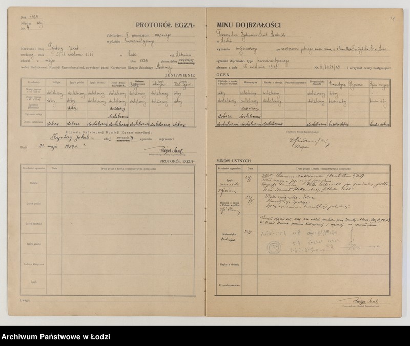 Obraz 6 z jednostki "Protokół egzaminów dojrzałości na rok 1928/29"