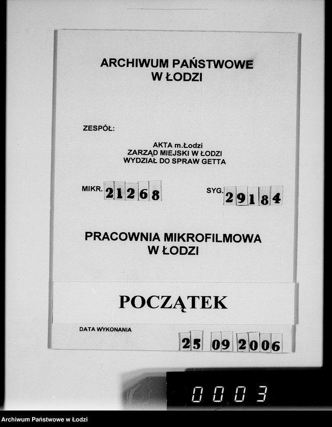 Obraz 1 z jednostki "Organisations im Getto. [Sprawozdania z działalności resortów i wydziałów administracji gettowej; produkcja, ruch ludności, sprawy policyjne]"