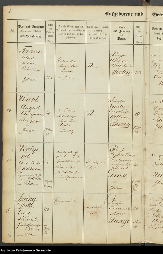 image.from.unit.number "Register der in der Stadt Gollnow Aufgebotenen und Getrauten."