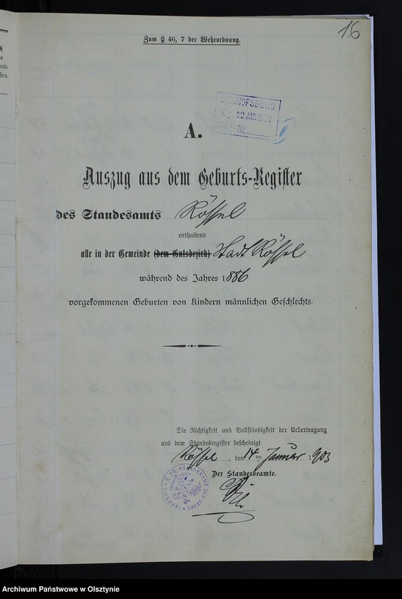 image.from.unit.number "Auszug aus dem Geburts-Register /Kindern männlichen Geschlechts/"