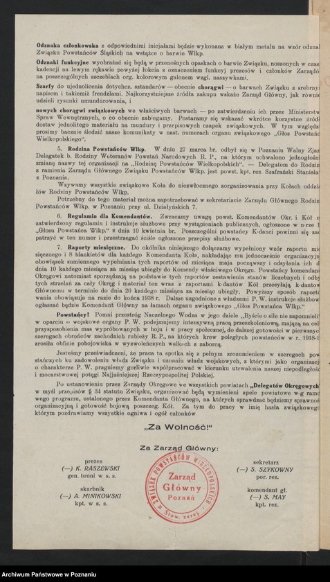 image.from.unit.number "Okólniki i zarządzenia Zarządu Głównego i Okręgu Związku Powstańców Wielkopolskich."