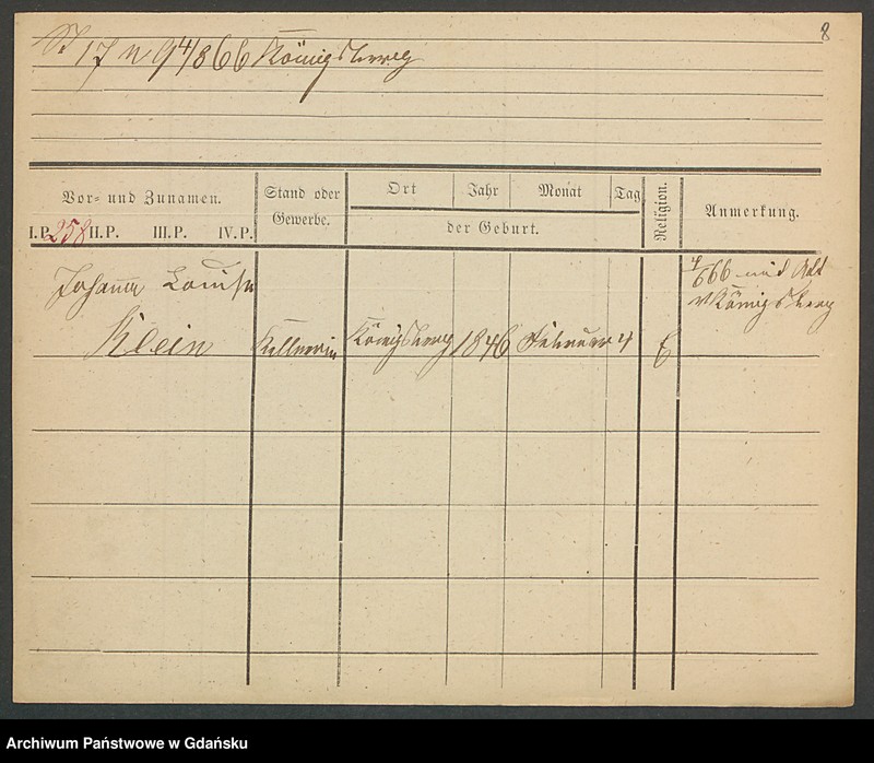 image.from.unit.number "Karty meldunkowe: Klein Johanna - Klein Marie"