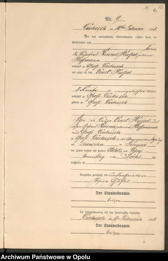 image.from.unit.number "Sterbe-Neben-Register Standes-Amt Leubusch 1885"