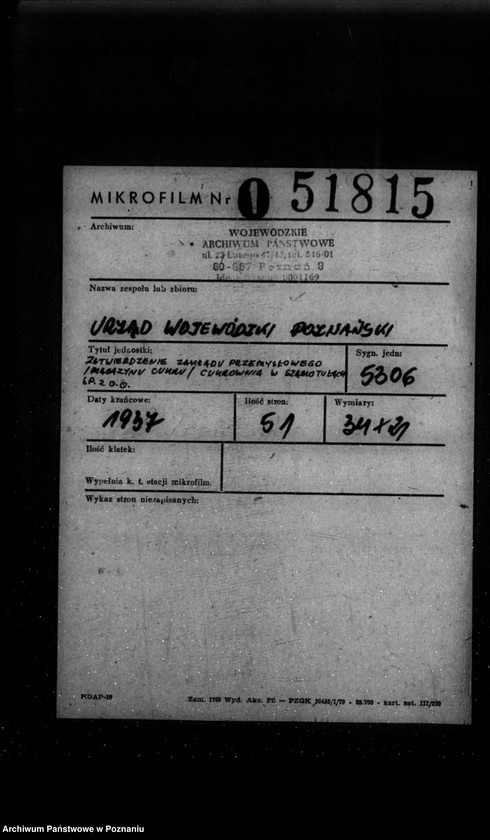 Obraz 2 z jednostki "Zatwierdzenie zakładu przemysłowego .magazynu Cukrownia w Szamotułach Spółka z o. o./"