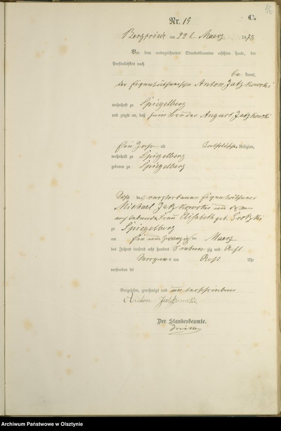 Obraz 18 z jednostki "Sterbe-Haupt-Register Nr 1 - 69"