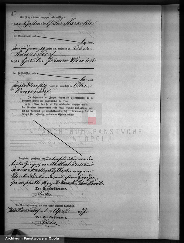 Obraz 14 z jednostki "Heiraths-Neben-Register Standesamts Kunzendorf pro 1877"