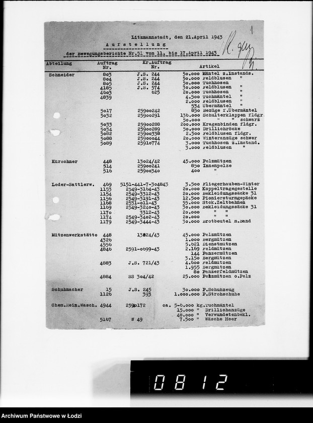 Obraz 5 z jednostki "Bewegungsberichte VIII. [Sprawozdania z wykonania zamówień wojskowych]"