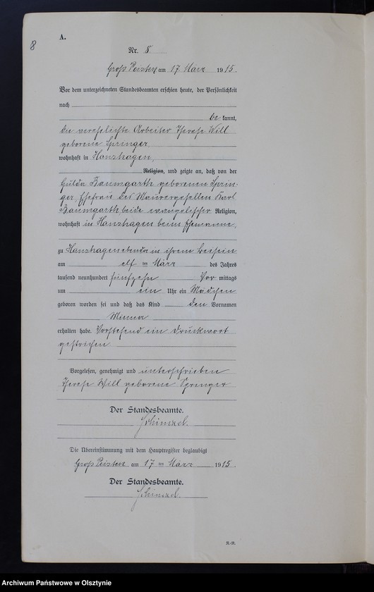 image.from.unit.number "Geburts-Neben-Register Nr 1 - 22 [Księga urodzeń- wtóropis ]"