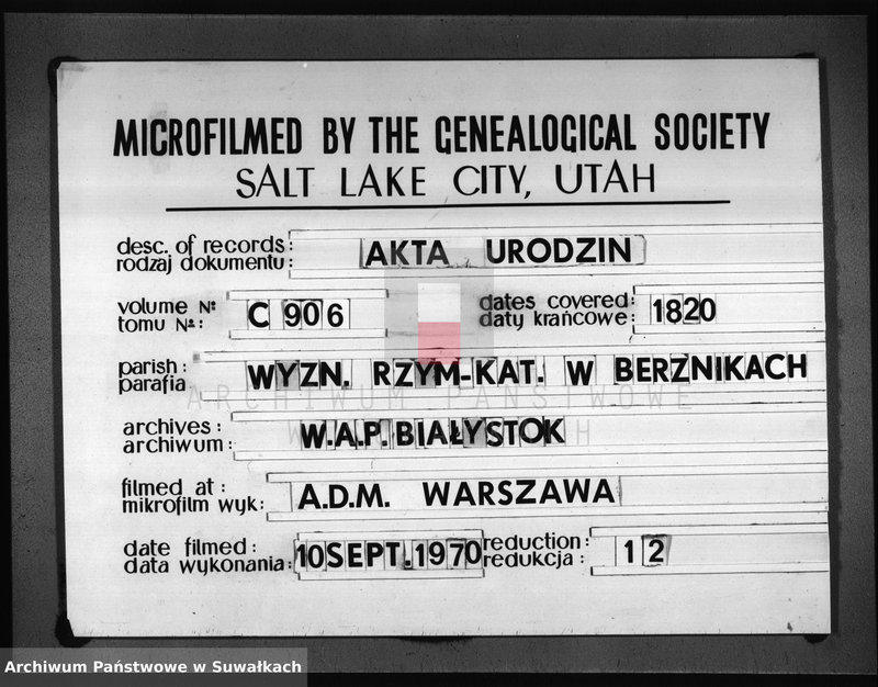 image.from.unit.number "Akta Urodzonych Gminy Berznickiey od Dnia 1-o Stycznia 1820 Roku"