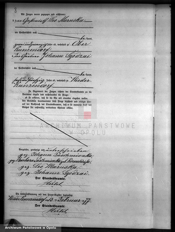 Obraz 12 z jednostki "Heiraths-Neben-Register Standesamts Kunzendorf pro 1877"