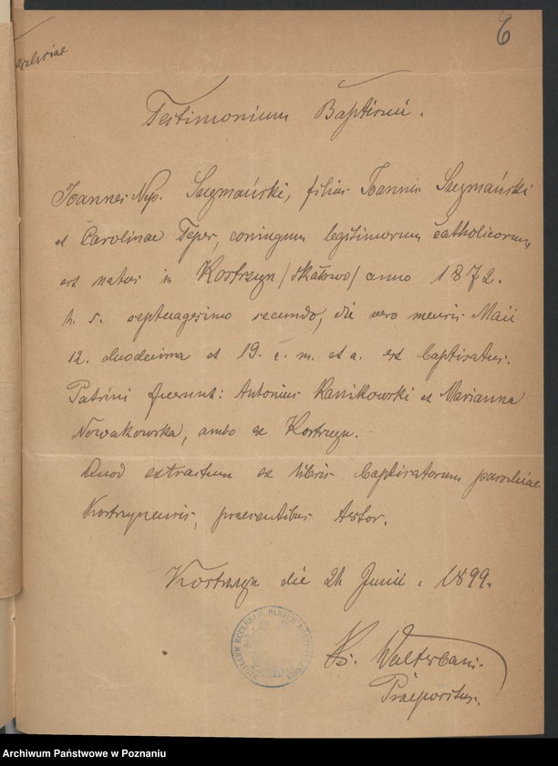 Obraz 8 z jednostki "Die von den Verlobten beigebrachten Urkunden zur Eheschliessung pro 1899"