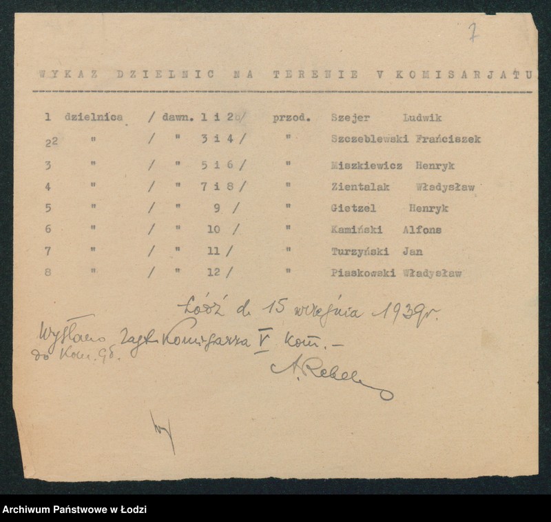 Obraz 9 z jednostki "[Akta V-go Komisariatu Milicji Obywatelskiej - rozkłady służby, spisy imienne, zapotrzebowanie na artykuły pierwszej potrzeby dla milicjantów, minuty różnych pism i dzienniki korespondencji]"