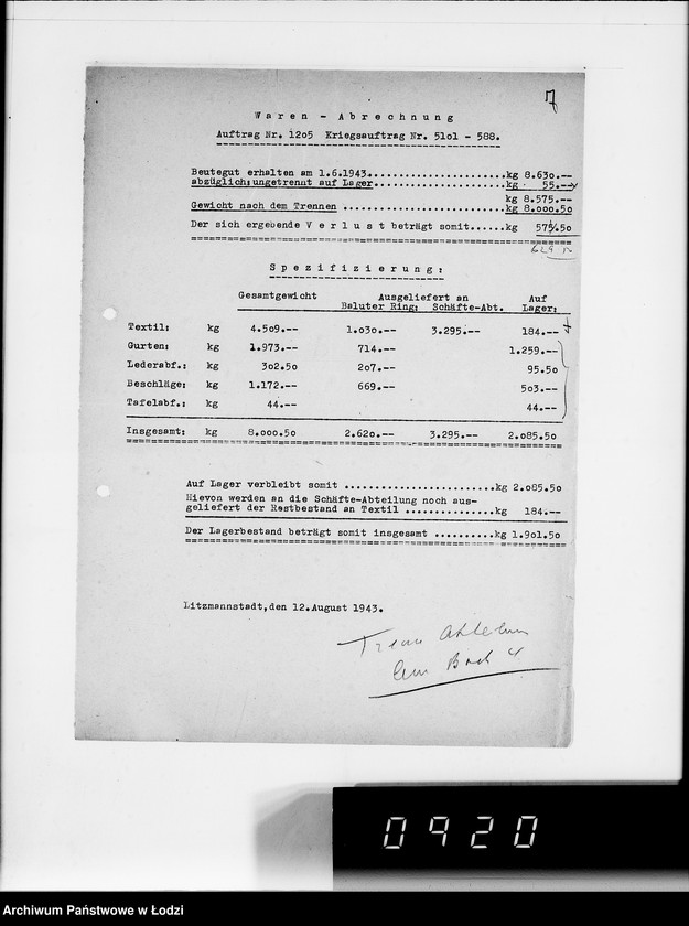 Obraz 11 z jednostki "Auftrag 588.Trennmaterial"