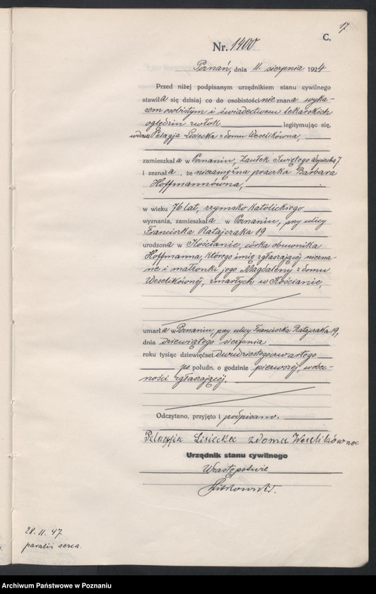 Obraz 19 z jednostki "Księga miejscowa zgonów tom III [Rejestr główny zgonów]"