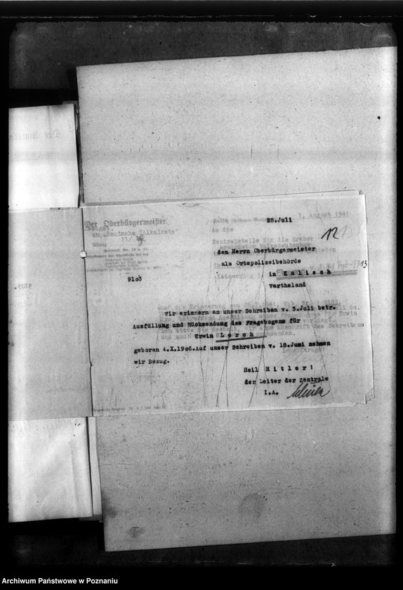 Obraz 16 z jednostki "Kreis Kalisch (Kalisz). Korespondencja w sprawie miejscowych Niemców, którzy zginęli w 1939 roku"