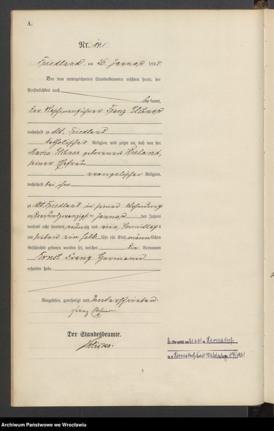 image.from.unit.number "Księga urodzeń USC Mieroszów (Friedland) 1894"