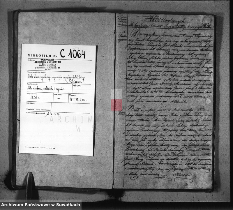 image.from.unit.number "Duplikat Aktów Urzędnika Stanu Cywilnego Parafij Filipowskiey z 1831 R."