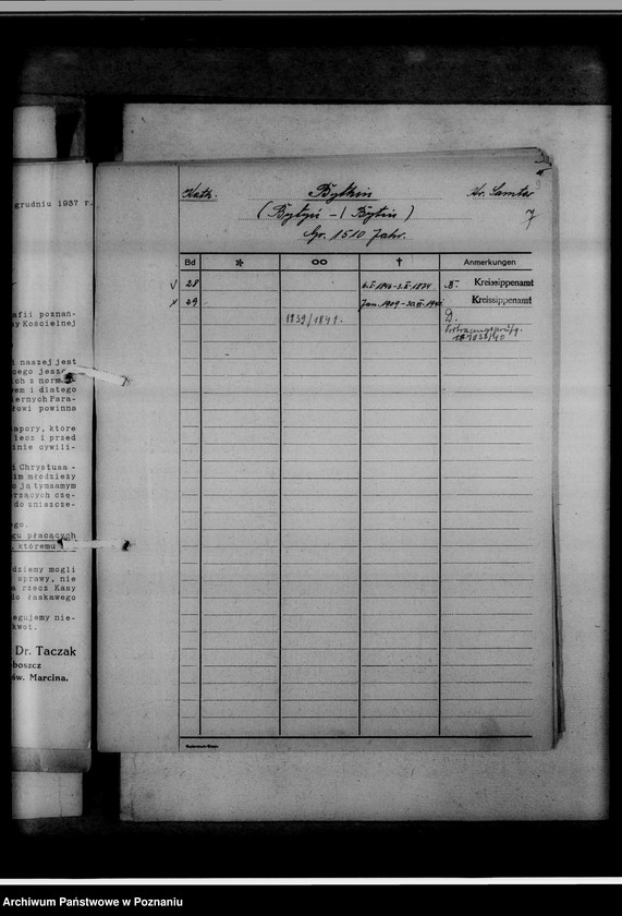 Obraz 12 z jednostki "Bücherverzeichnis [kościelne księgi wyznań: ewangelickiego i katolickiego] Kreis Samter [powiat szamotulski]"