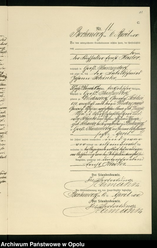 Obraz 15 z jednostki "Sterbe-Neben-Register des Standesamts Borkendorf pro 1900"