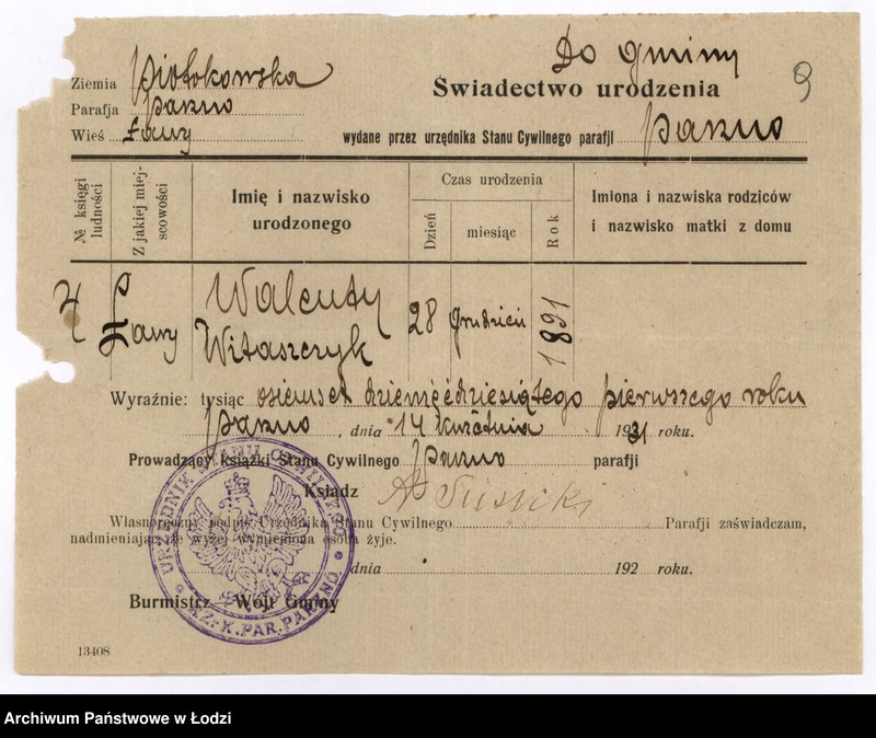 image.from.unit.number "Dokumenty do rejestru mieszkańców Rudy Pabianickiej. Witaszczyk Jan - Wróblewska Marianna"