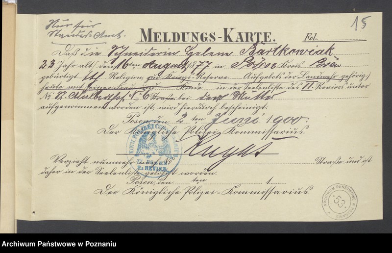 Obraz 17 z jednostki "Die von den Verlobten beigebrachten Urkunden zur Eheschliessung pro 1900"