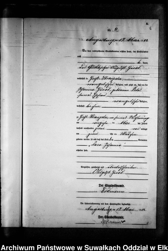 image.from.unit.number "Geburts-Neben-Register des Preussischen Standes-Amtes Gr. Strengeln Kreis Angerburg"