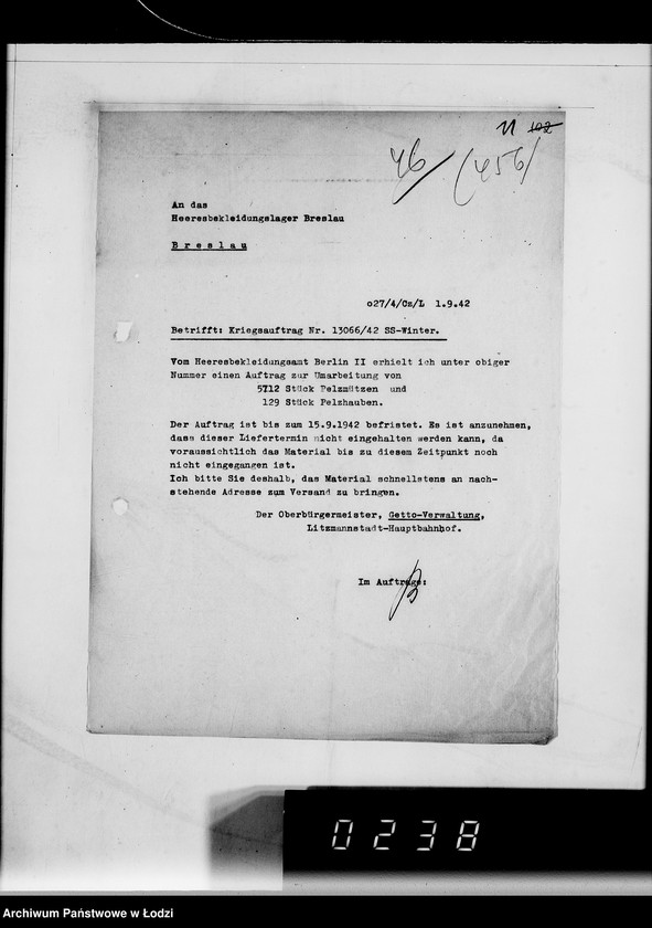 Obraz 15 z jednostki "456 Kriegsauftrag SS 13066/42 5712 Pelzmützen, 129 Pelzhauben HBA Berlin II"