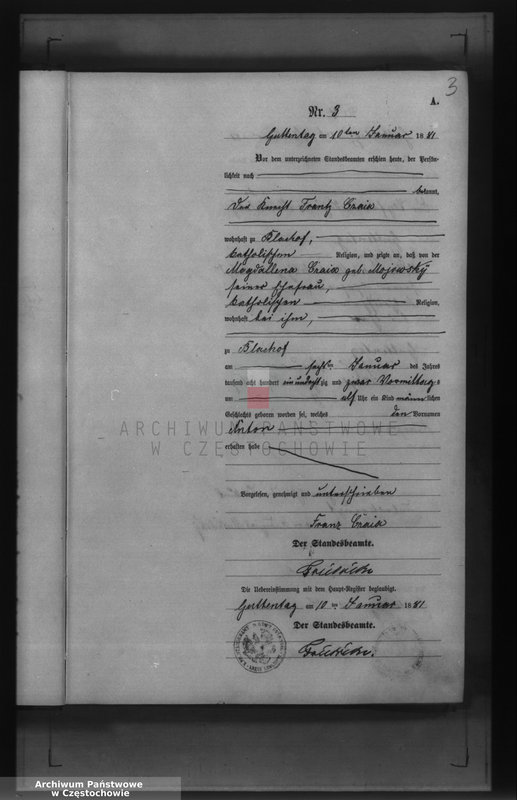 image.from.unit.number "Geburts - Neben Register des Königlich Preussischen Standesamts Guttentag im Kreise Lublinitz pro 1881."