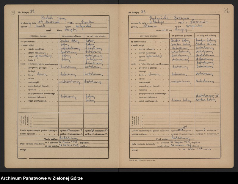 image.from.unit.number "Państwowe Gimnazjum i Liceum w Zielonej Górze -Katalog główny -klasa II b - rok szkolny 1947/1948"