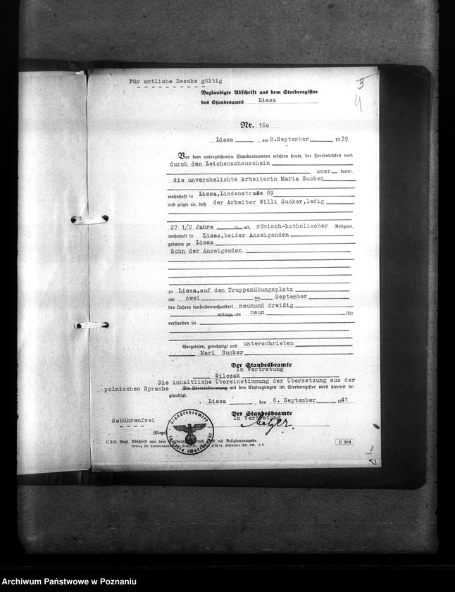 Obraz 8 z jednostki "Wykazy miejscowych Niemców, którzy zginęli w 1939 roku. Kreis Lissa (Leszno)"