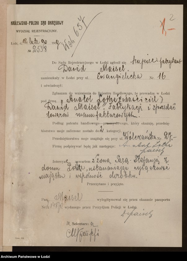 Obraz 4 z jednostki "Anatol Lothe, właściciel Dawid Maisel- fabrykacja i sprzedaż towarów manufakturowych"