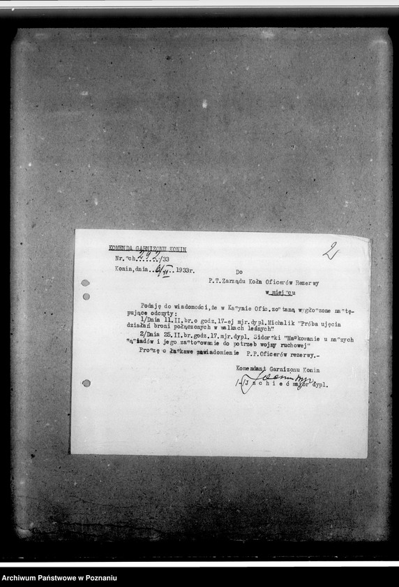 Obraz 6 z jednostki "Korespondencja w sprawach organizacyjno-personalnych, powiadomienia o obchodach świąt, programy strzelania, zgody na przynależności do Związku Oficerów Rezerwy- statut, instrukcja, odezwa i korespondencja utworzonego w 1935 roku Stowarzyszenia Oficerów Rezerwy Rz.P. dla odbudowy zamku ks. Wiśniowieckich z /s w Tarnopolu"