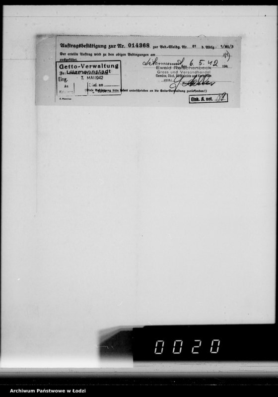 Obraz 18 z jednostki "Aufträge [Lieferscheinen und Rechnungen] 13800-13850.[i od 14351 do 14370]. [Dostawa artykułów pierwszej potrzeby do Getta]"