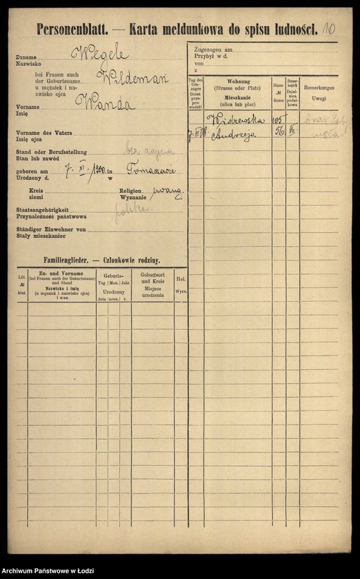 Obraz 12 z jednostki "[Spis ludności Łodzi] Wedrych - Welk"