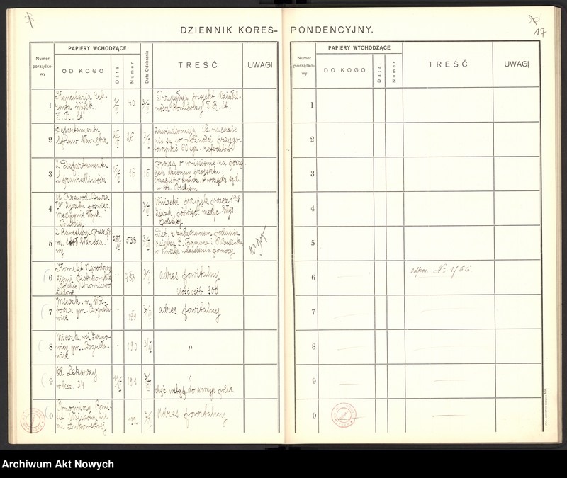 image.from.unit.number "Dziennik korespondencji przychodzącej i wychodzącej, t. I"
