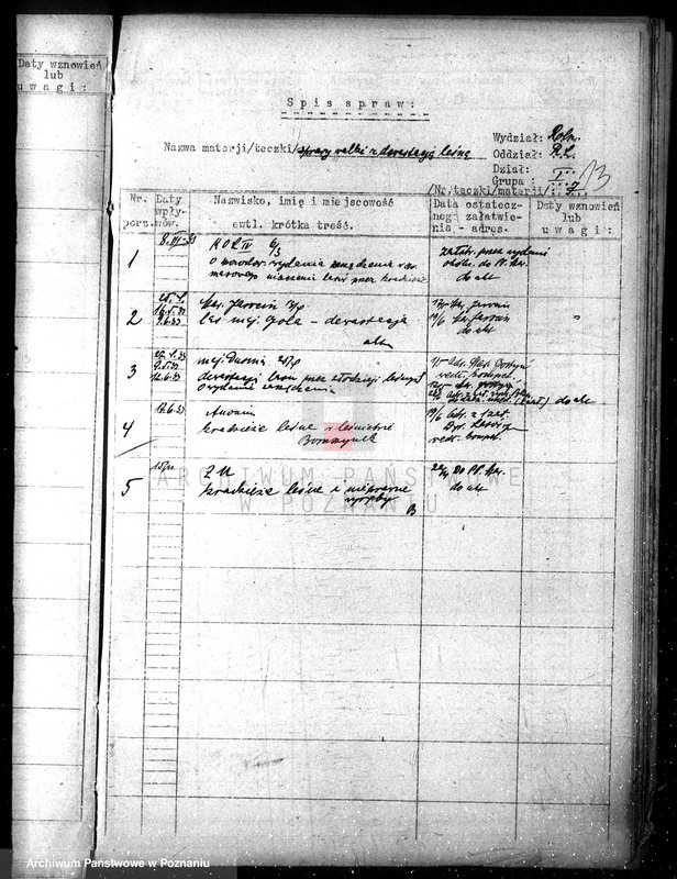 Obraz 17 z jednostki "Zagospodarowanie i ochrona lasów nie stanowiących własności państwa /spisy spraw- grupa I materie 1-21/"
