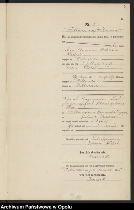 Obraz 7 z jednostki "Sterbe-Neben-Register Standesamts Dittmerau pro 1905"