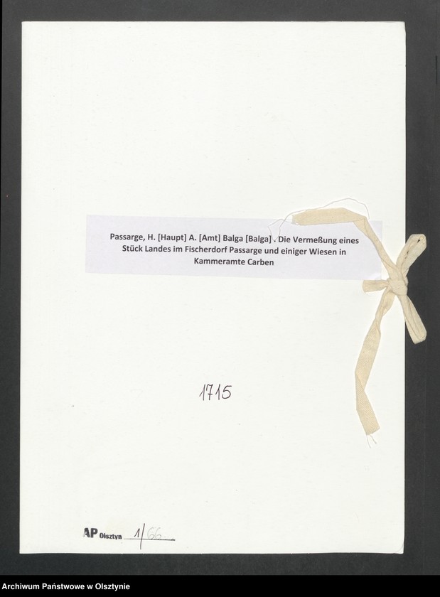 image.from.unit.number "Passarge, H. [Haupt] A. [Amt] Balga [Balga]. Die Vermeßung eines Stück Landes im Fischerdorf Passarge und einiger Wiesen in Kammeramte Carben"