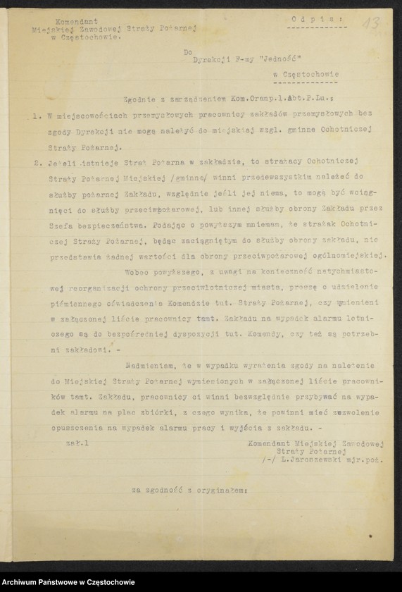image.from.unit.number "[Sprawa przywrócenia działalności Ochotniczej Straży Pożarnej w Częstochowie po 1945 roku-korespondencja z Prezydentem Miasta]"