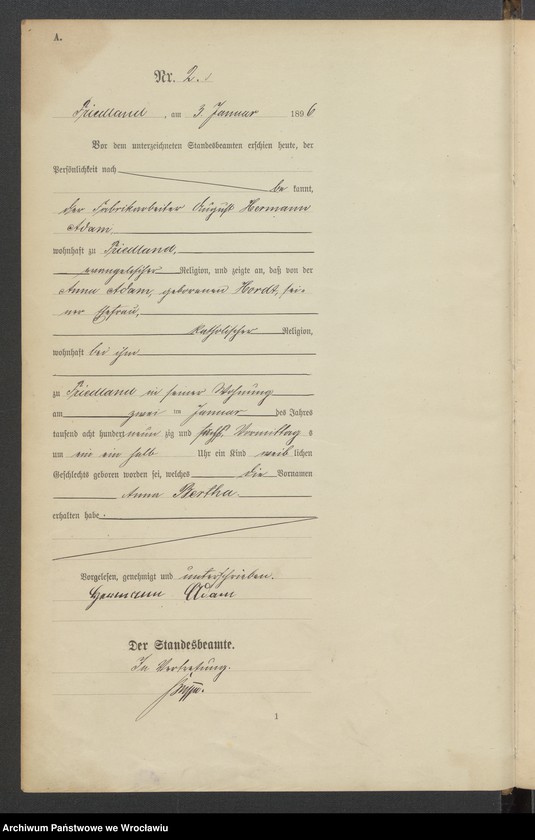 image.from.unit.number "Księga urodzeń USC Mieroszów (Friedland) 1896"