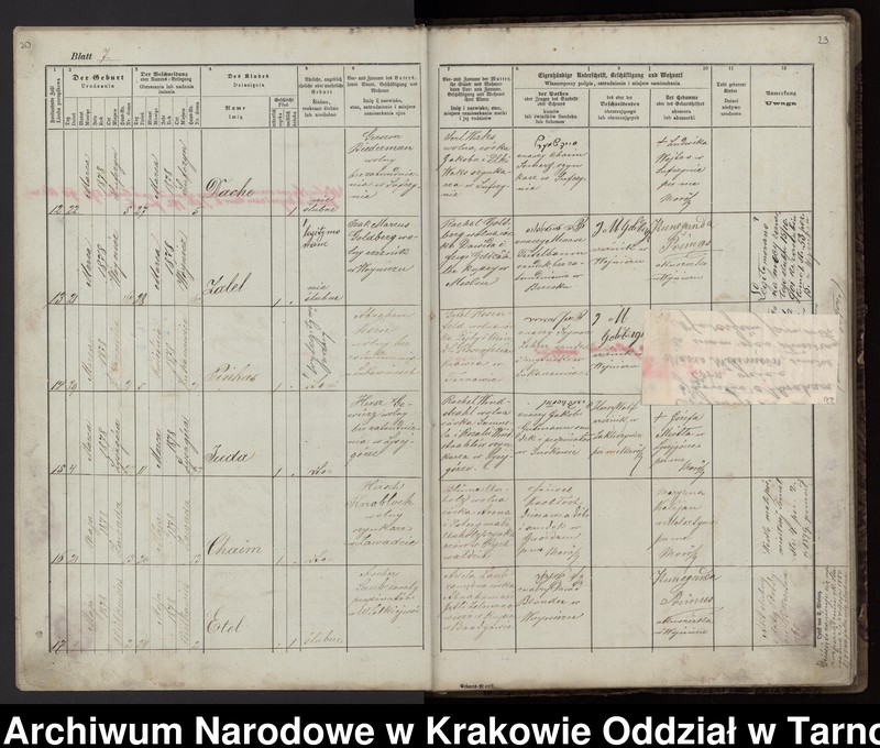 Obraz z zespołu "Akta stanu cywilnego Izraelickiego Okręgu Metrykalnego w Wojniczu"