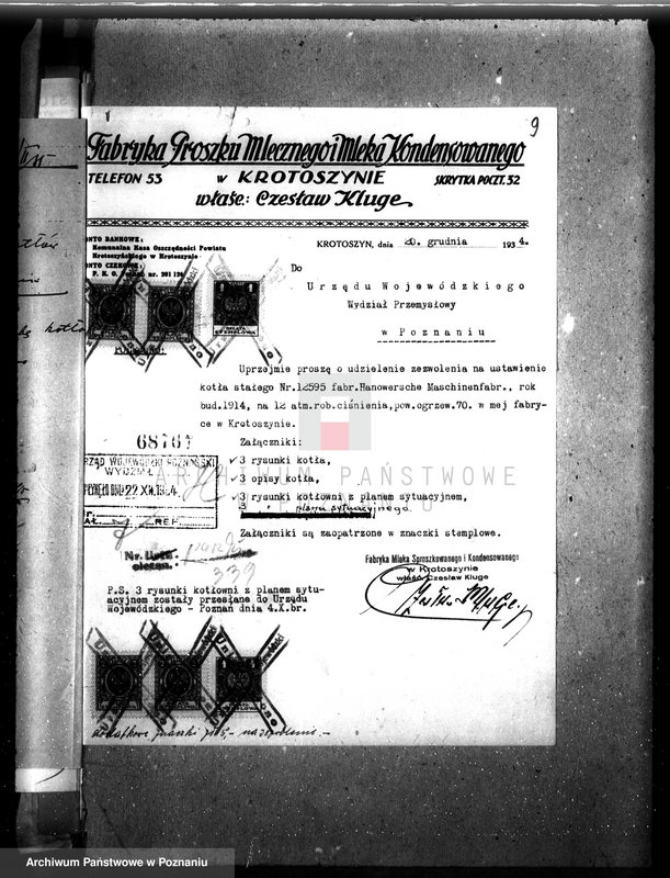 Obraz 14 z jednostki "Fabryka mleka proszkowanego i kondensowanego w Krotoszynie nr woj. kotła 4669"