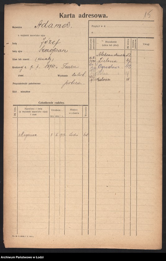 Obraz 17 z jednostki "[Spis ludności Łodzi] Adamek - Adaś"