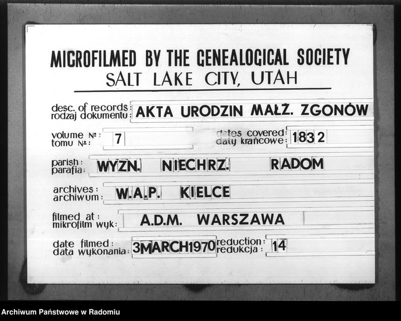 image.from.unit.number "Akta Stanu Cywilnego Wyz. Mojżeszowego Parafii Radom Urodzin, Małżeństwa i Zejścia z Roku 1832"
