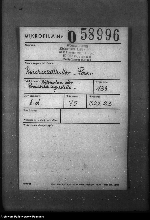 Obraz 2 z jednostki "Aktenplan der - Preisbildungsstelle"