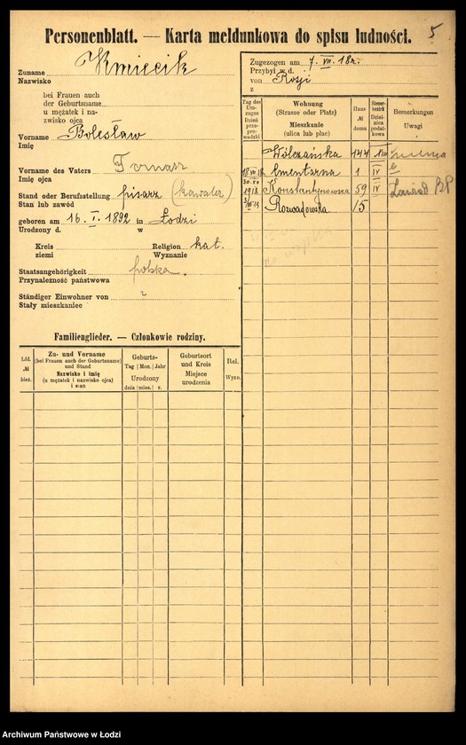 Obraz 7 z jednostki "[Spis ludności Łodzi] Kmiecik - Knittel"